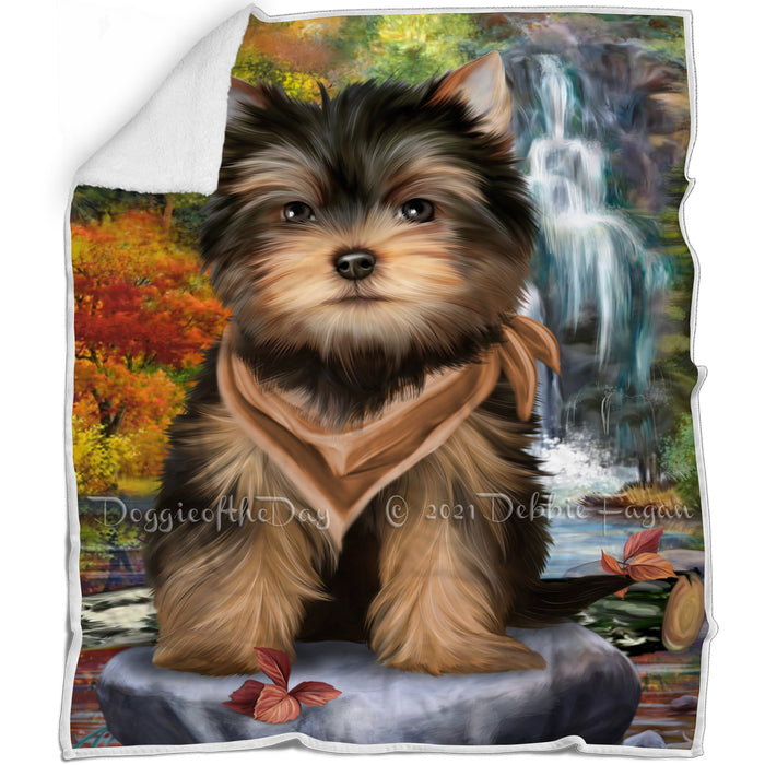 Scenic Waterfall Yorkshire Terrier Dog Blanket BLNKT61383