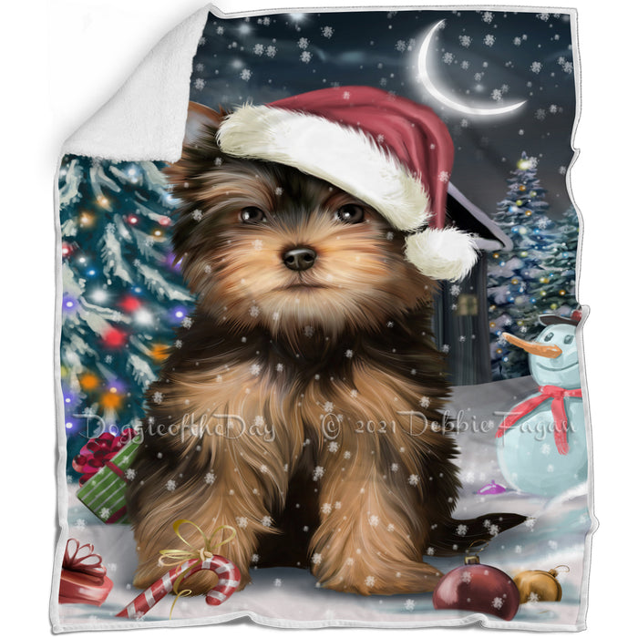 Have a Holly Jolly Christmas Yorkshire Terrier Dog in Holiday Background Blanket D042