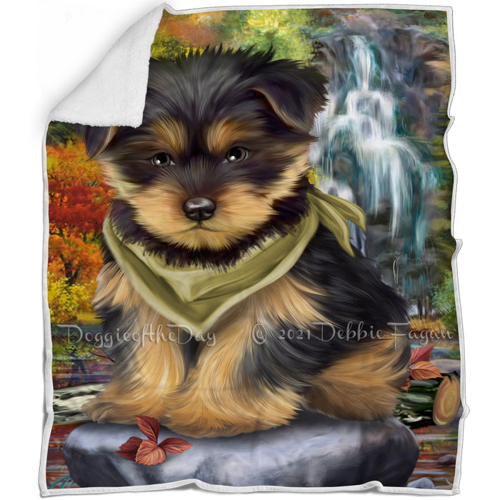 Scenic Waterfall Yorkshire Terrier Dog Blanket BLNKT61392