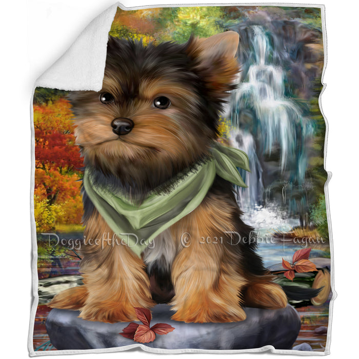 Scenic Waterfall Yorkshire Terrier Dog Blanket BLNKT61401
