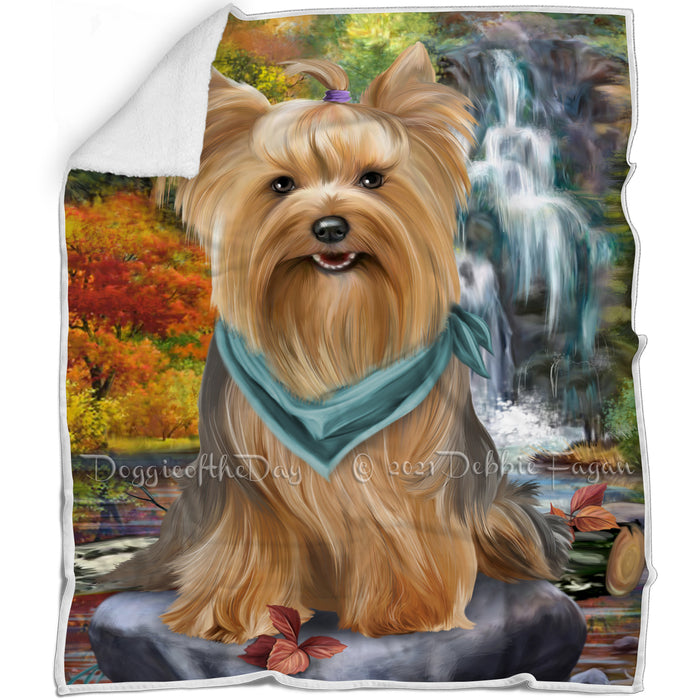 Scenic Waterfall Yorkshire Terrier Dog Blanket BLNKT61410