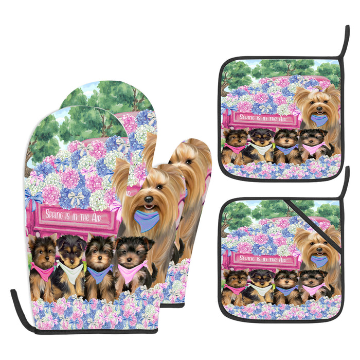 Yorkshire Terrier Oven Mitts and Pot Holder Set: Explore a Variety of Designs, Personalized, Potholders with Kitchen Gloves for Cooking, Custom, Halloween Gifts for Dog Mom