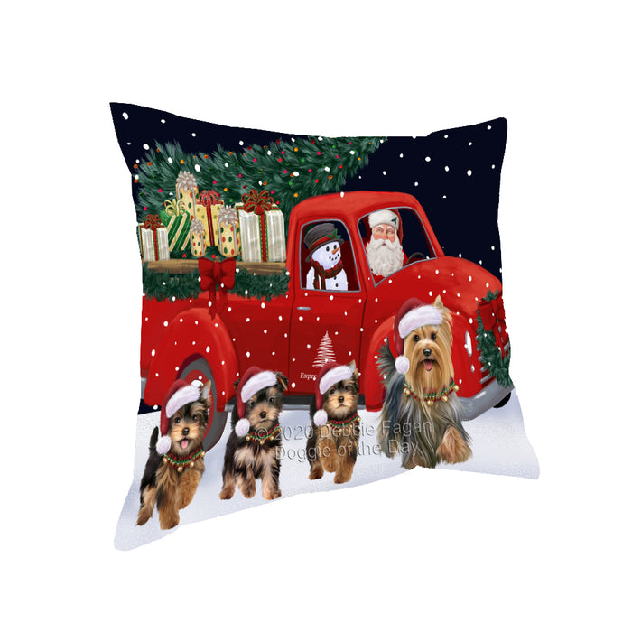 Christmas Express Delivery Red Truck Running Yorkshire Terrier Dogs Pillow PIL86244