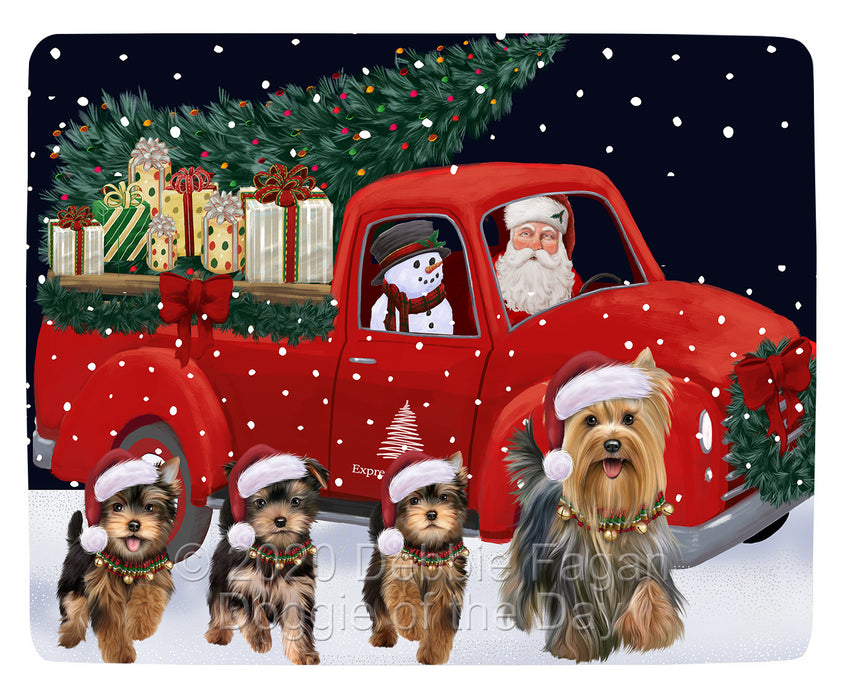 Christmas Express Delivery Red Truck Running Yorkshire Terrier Dogs Blanket BLNKT142018