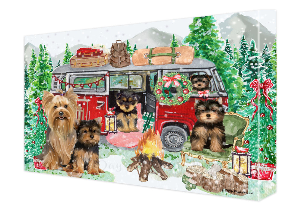 Christmas Time Camping with Yorkshire Terrier Dogs Canvas Wall Art - Premium Quality Ready to Hang Room Decor Wall Art Canvas - Unique Animal Printed Digital Painting for Decoration