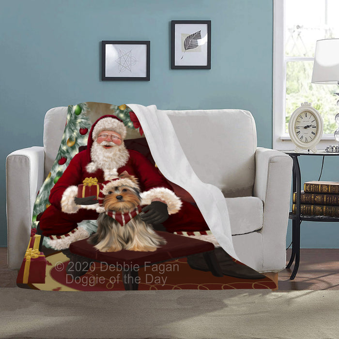 Santa's Christmas Surprise Yorkshire Terrier Dog Blanket BLNKT142508