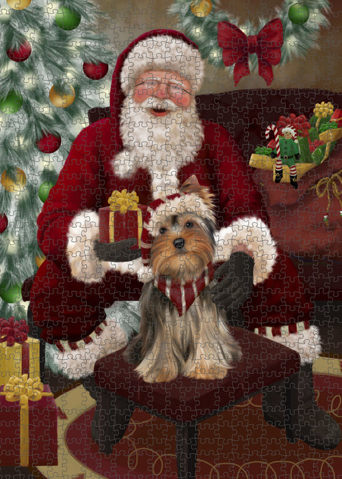 Santa's Christmas Surprise Yorkshire Terrier Dog Puzzle with Photo Tin PUZL101036