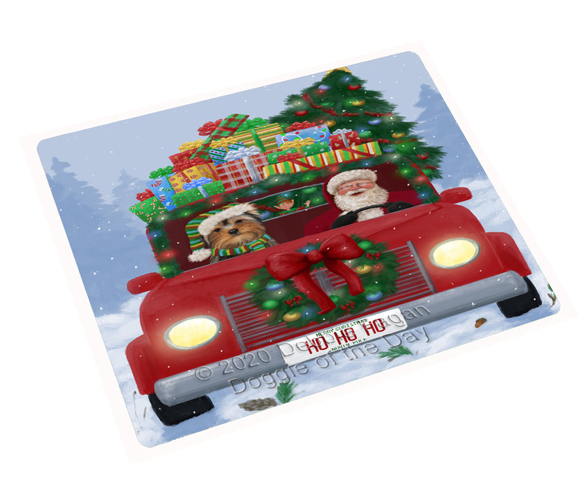 Christmas Honk Honk Red Truck Here Comes with Santa and Yorkshire Terrier Dog Cutting Board - Easy Grip Non-Slip Dishwasher Safe Chopping Board Vegetables C78217