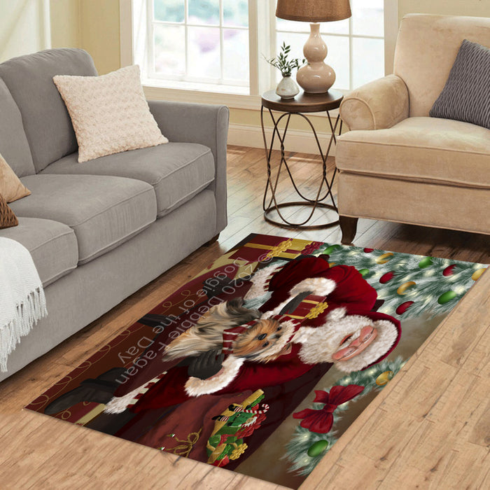 Santa's Christmas Surprise Yorkshire Terrier Dog Polyester Living Room Carpet Area Rug ARUG67944
