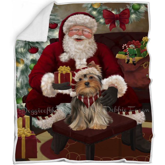 Santa's Christmas Surprise Yorkshire Terrier Dog Blanket BLNKT142508