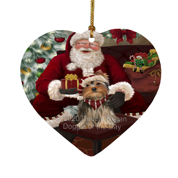 Santa's Christmas Surprise Yorkshire Terrier Dog Heart Christmas Ornament RFPOR58426