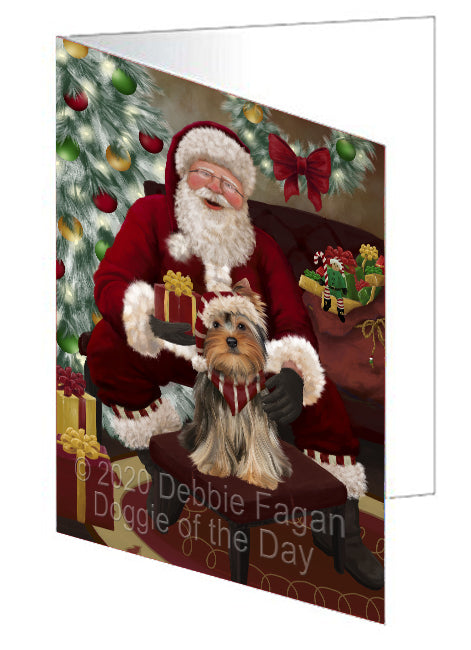 Santa's Christmas Surprise Yorkshire Terrier Dog Handmade Artwork Assorted Pets Greeting Cards and Note Cards with Envelopes for All Occasions and Holiday Seasons
