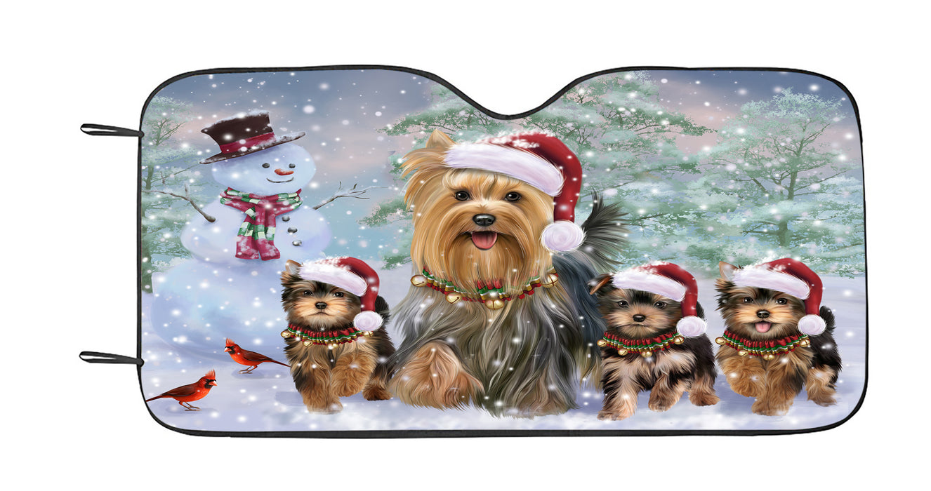 Christmas Running Family Yorkshire Terrier Dogs Car Sun Shade