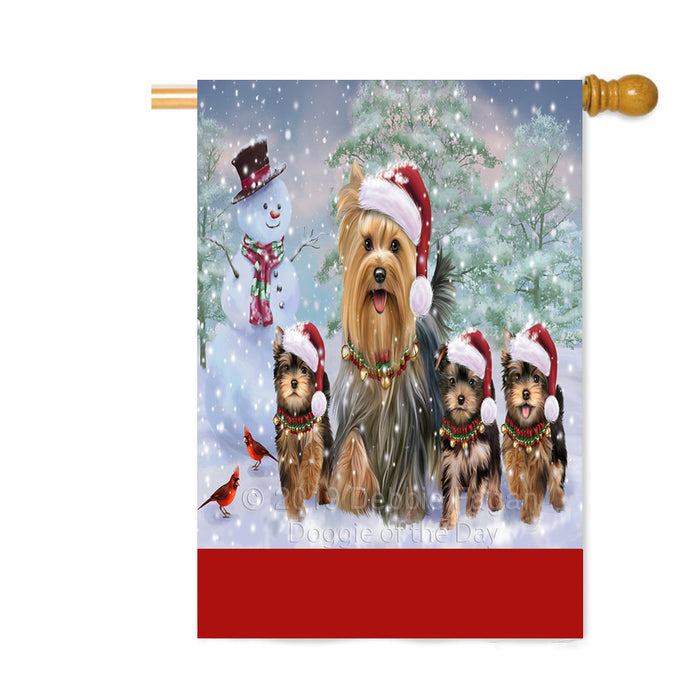 Personalized Christmas Running Family Yorkshire Terrier Dogs Custom House Flag FLG-DOTD-A60412