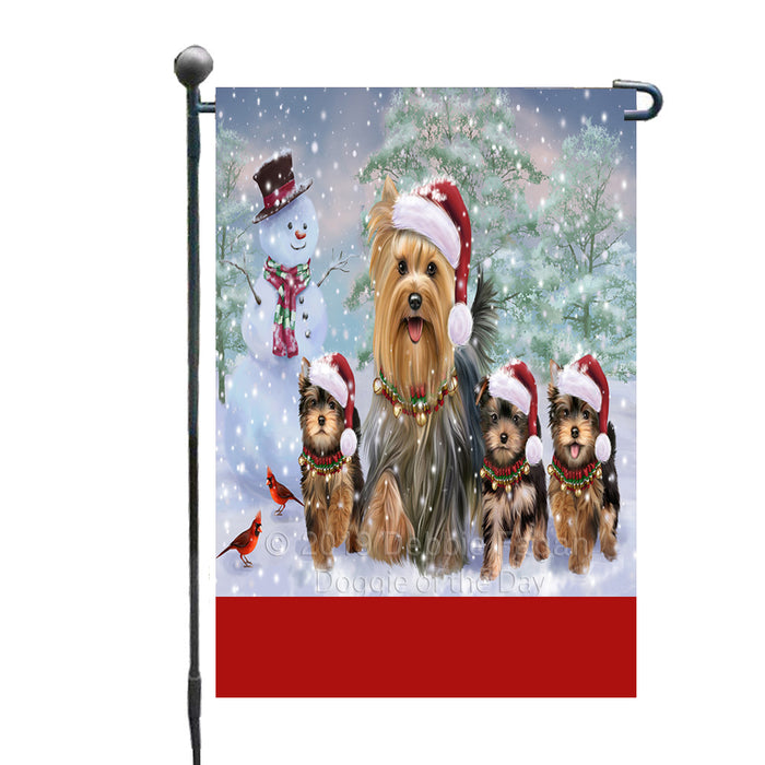 Personalized Christmas Running Family Yorkshire Terrier Dogs Custom Garden Flags GFLG-DOTD-A60356
