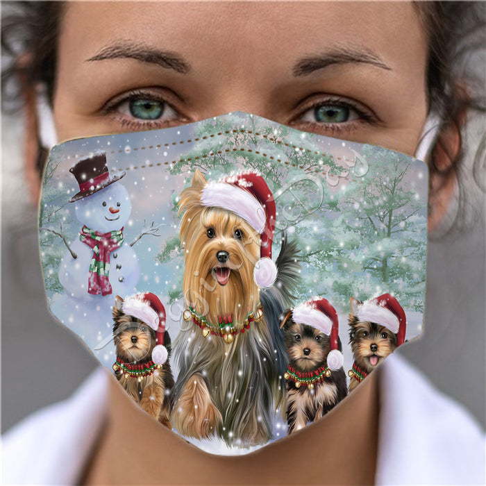 Christmas Running Fammily Yorkshire Terrier Dogs Face Mask FM48754