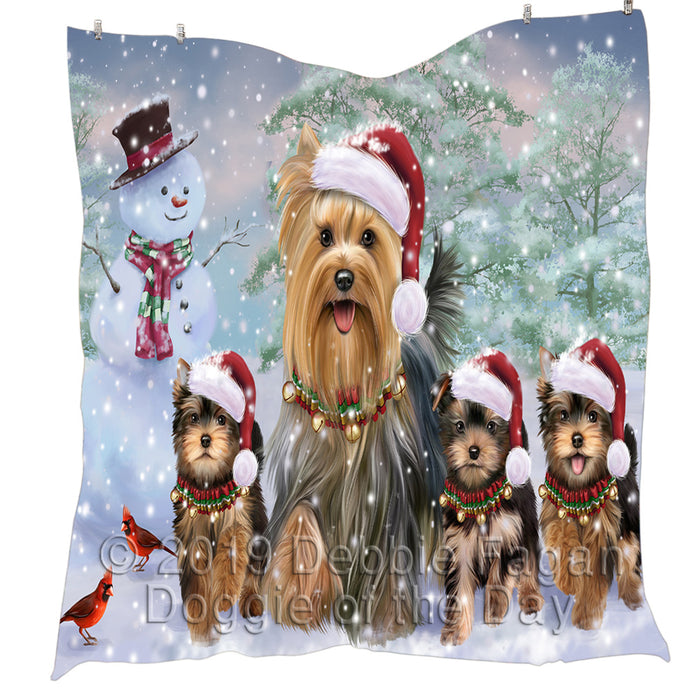 Christmas Running Fammily Yorkshire Dogs Quilt