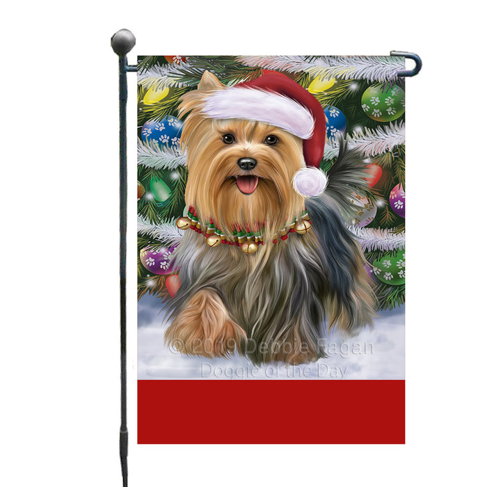 Personalized Trotting in the Snow Yorkshire Terrier Dog Custom Garden Flags GFLG-DOTD-A60814