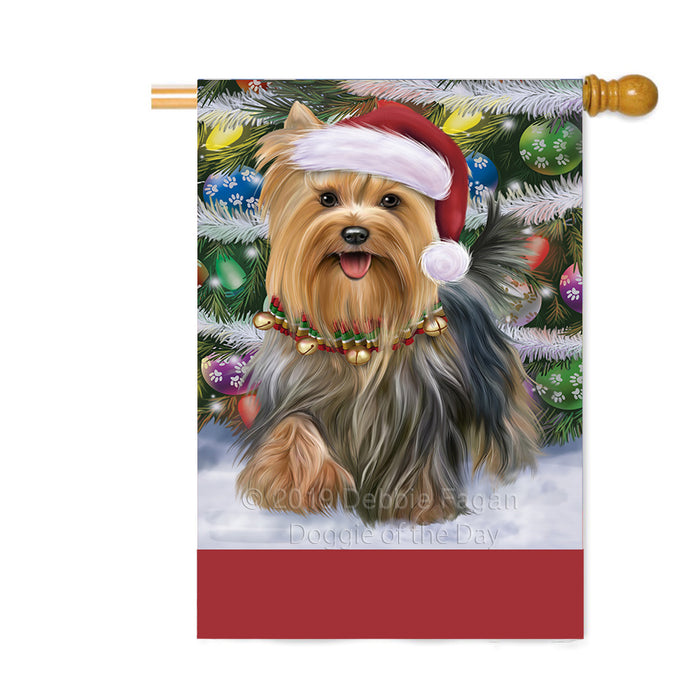 Personalized Trotting in the Snow Yorkshire Terrier Dog Custom House Flag FLG-DOTD-A60870
