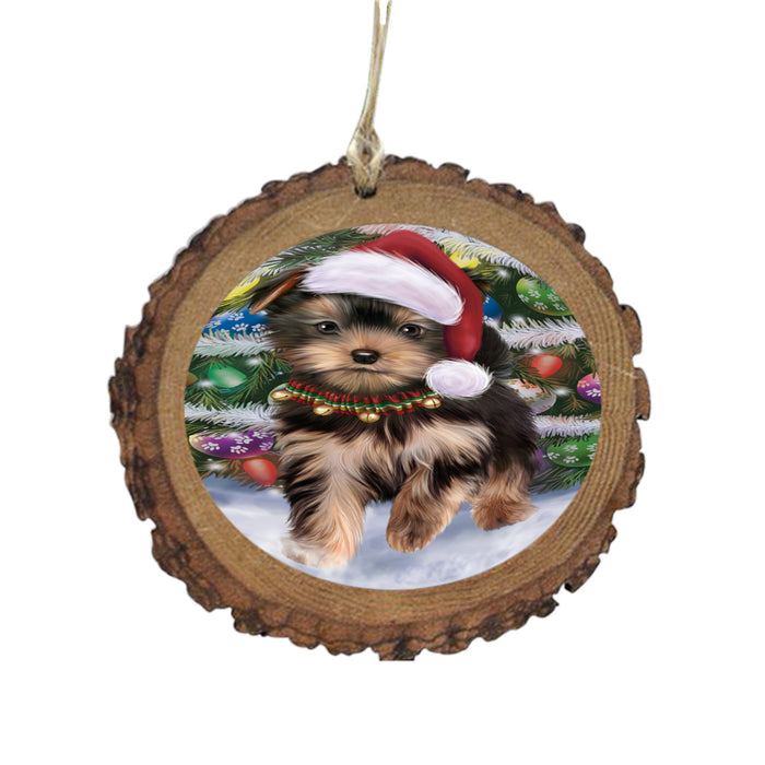 Trotting in the Snow Yorkshire Terrier Dog Wooden Christmas Ornament WOR49472