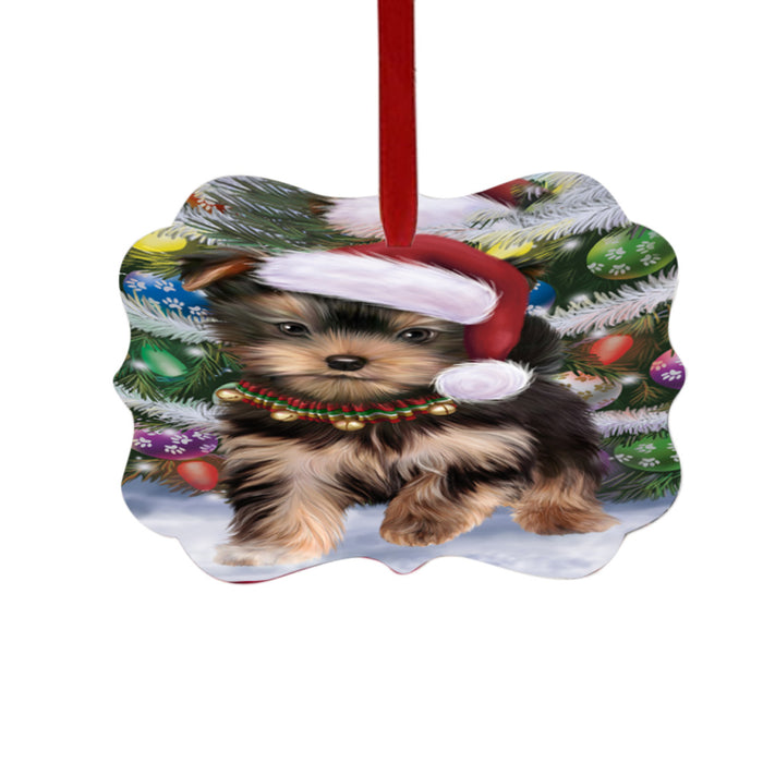 Trotting in the Snow Yorkshire Terrier Dog Double-Sided Photo Benelux Christmas Ornament LOR49472