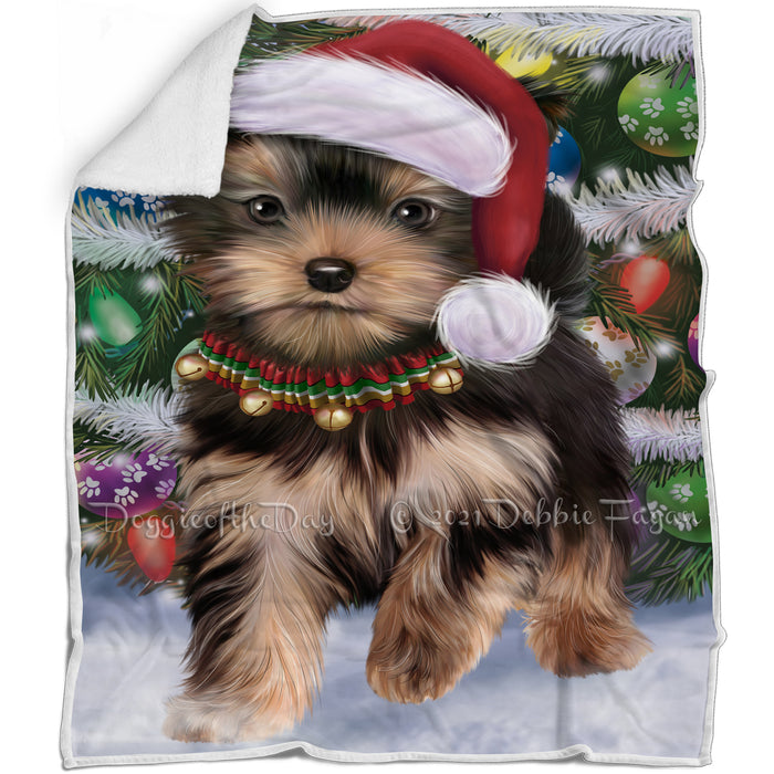 Trotting in the Snow Yorkshire Terrier Dog Blanket BLNKT109947