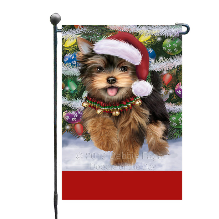 Personalized Trotting in the Snow Yorkshire Terrier Dog Custom Garden Flags GFLG-DOTD-A60815