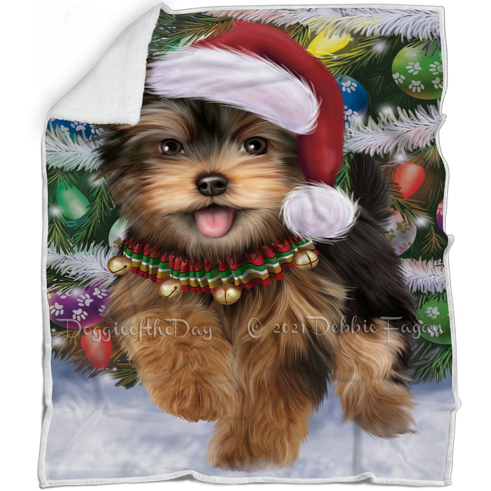 Trotting in the Snow Yorkshire Terrier Dog Blanket BLNKT109956