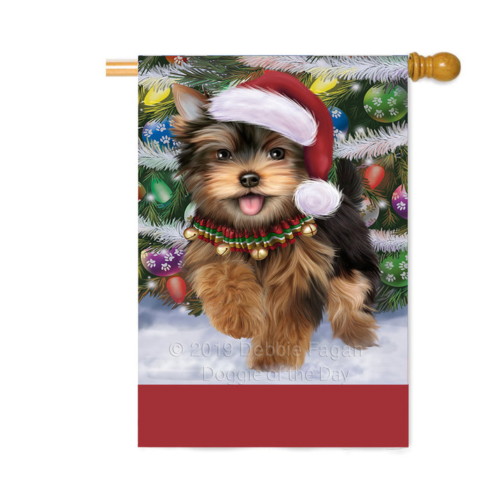 Personalized Trotting in the Snow Yorkshire Terrier Dog Custom House Flag FLG-DOTD-A60871