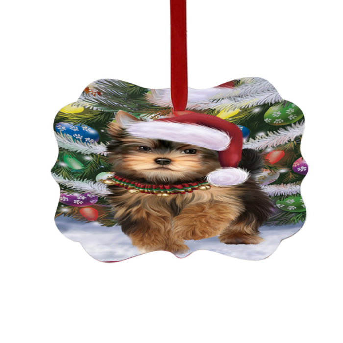 Trotting in the Snow Yorkshire Terrier Dog Double-Sided Photo Benelux Christmas Ornament LOR49474