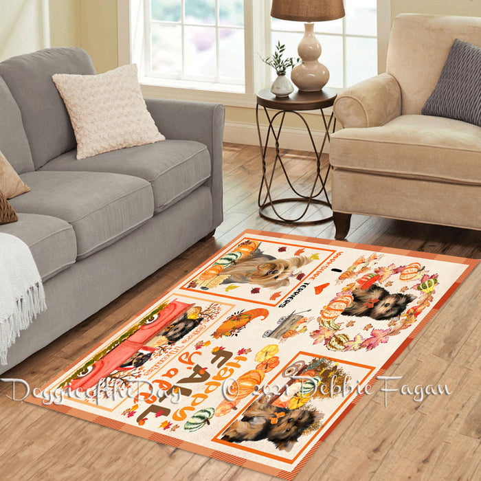 Happy Fall Y'all Pumpkin Yorkshire Terrier Dogs Polyester Living Room Carpet Area Rug ARUG67258