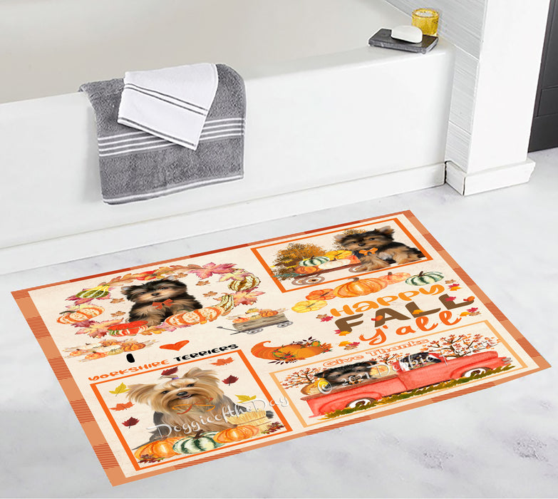 Happy Fall Y'all Pumpkin Yorkshire Terrier Dogs Bathroom Rugs with Non Slip Soft Bath Mat for Tub BRUG55369
