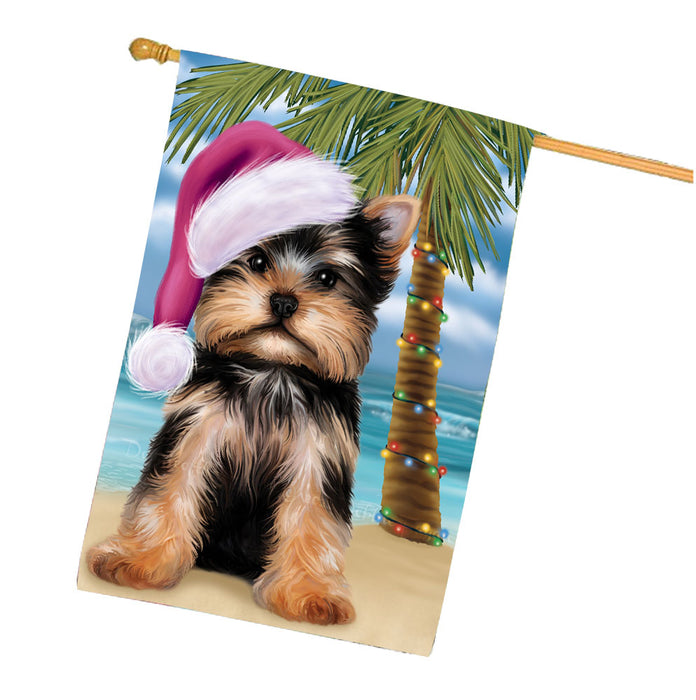 Christmas Summertime Beach Yorkshire Terrier Dog House Flag Outdoor Decorative Double Sided Pet Portrait Weather Resistant Premium Quality Animal Printed Home Decorative Flags 100% Polyester FLG68816