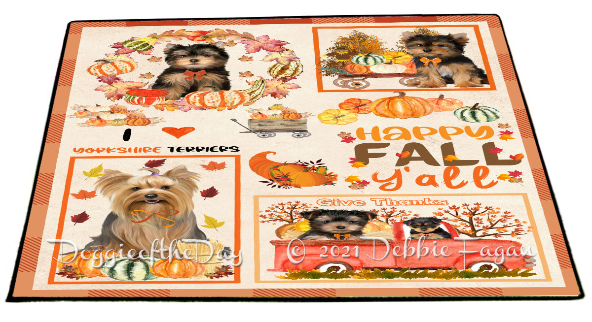 Happy Fall Y'all Pumpkin Yorkshire Terrier Dogs Indoor/Outdoor Welcome Floormat - Premium Quality Washable Anti-Slip Doormat Rug FLMS58810