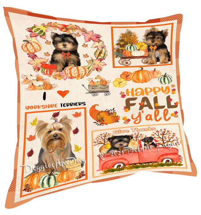 Happy Fall Y'all Pumpkin Yorkshire Terrier Dogs Pillow with Top Quality High-Resolution Images - Ultra Soft Pet Pillows for Sleeping - Reversible & Comfort - Ideal Gift for Dog Lover - Cushion for Sofa Couch Bed - 100% Polyester