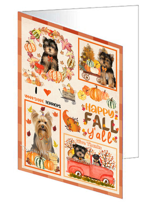 Happy Fall Y'all Pumpkin Yorkshire Terrier Dogs Handmade Artwork Assorted Pets Greeting Cards and Note Cards with Envelopes for All Occasions and Holiday Seasons GCD77183