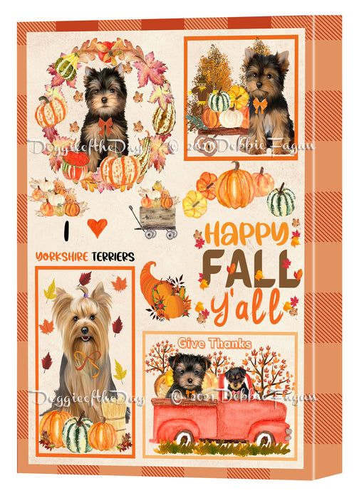 Happy Fall Y'all Pumpkin Yorkshire Terrier Dogs Canvas Wall Art - Premium Quality Ready to Hang Room Decor Wall Art Canvas - Unique Animal Printed Digital Painting for Decoration