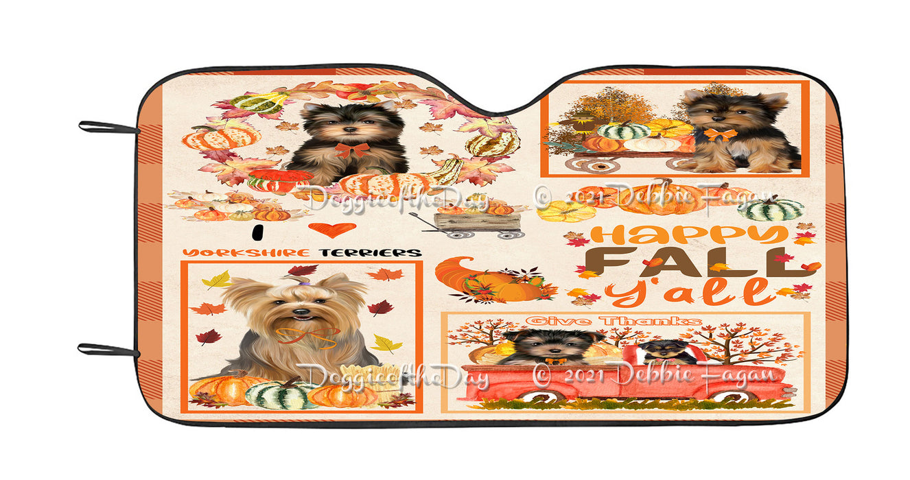 Happy Fall Y'all Pumpkin Yorkshire Terrier Dogs Car Sun Shade Cover Curtain