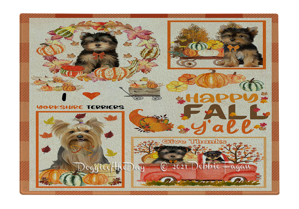 Happy Fall Y'all Pumpkin Yorkshire Terrier Dogs Cutting Board - Easy Grip Non-Slip Dishwasher Safe Chopping Board Vegetables C80059