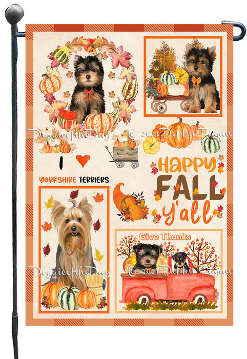 Happy Fall Y'all Pumpkin Yorkshire Terrier Dogs Garden Flags- Outdoor Double Sided Garden Yard Porch Lawn Spring Decorative Vertical Home Flags 12 1/2"w x 18"h