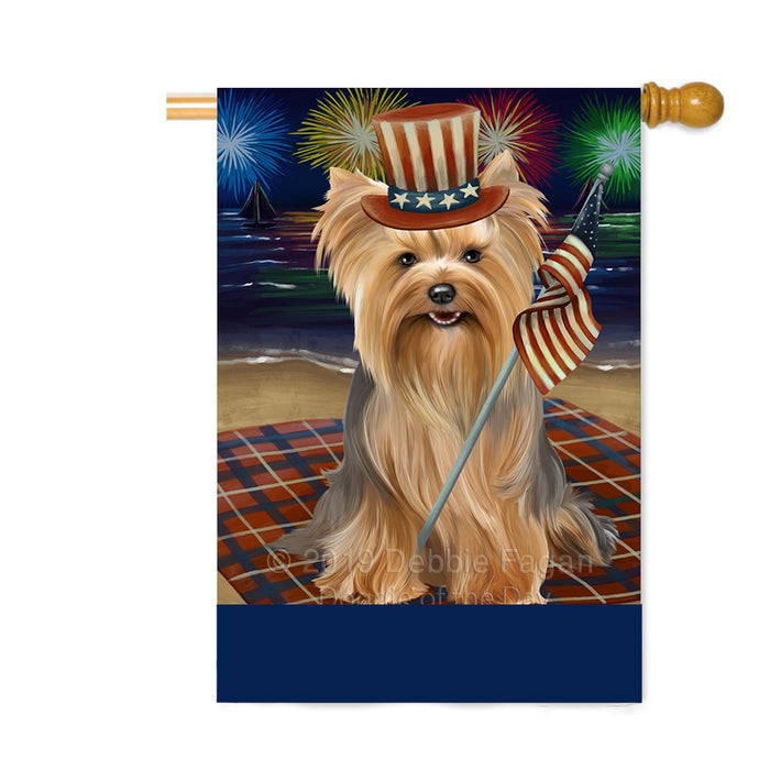 Personalized 4th of July Firework Yorkshire Terrier Dog Custom House Flag FLG-DOTD-A58232