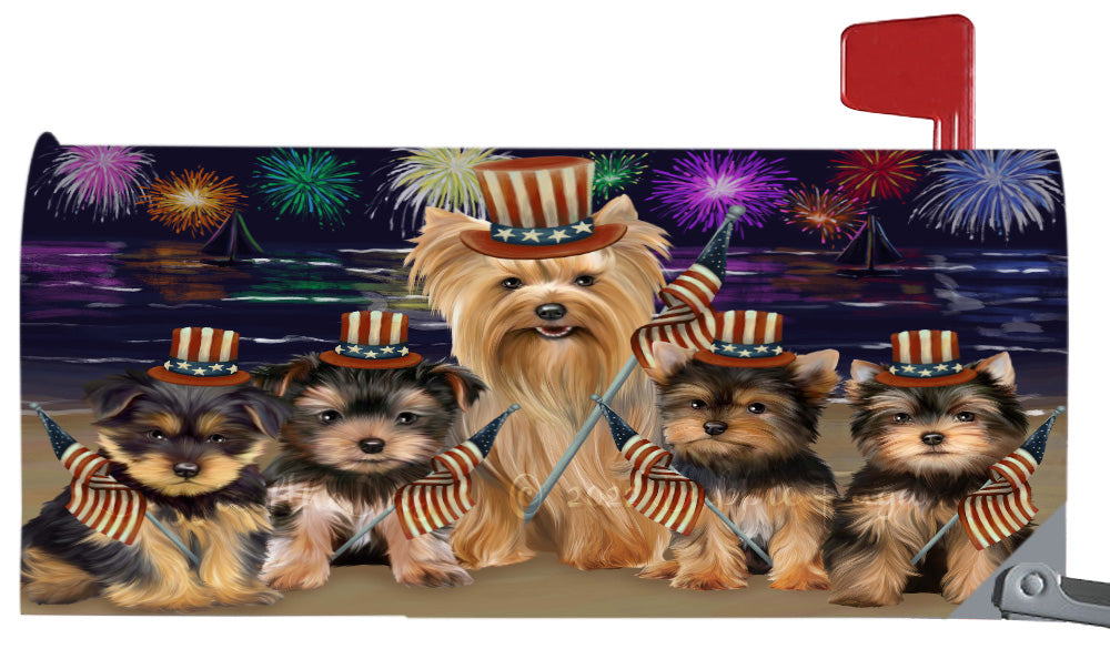 4th of July Independence Day Yorkshire Terrier Dogs Magnetic Mailbox Cover Both Sides Pet Theme Printed Decorative Letter Box Wrap Case Postbox Thick Magnetic Vinyl Material