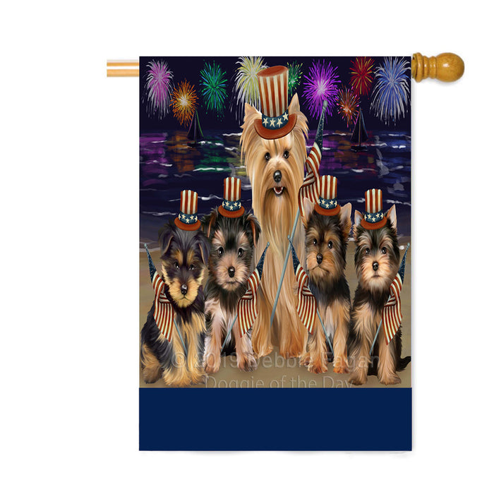 Personalized 4th of July Firework Yorkshire Terrier Dogs Custom House Flag FLG-DOTD-A58233