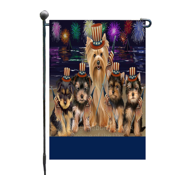 Personalized 4th of July Firework Yorkshire Terrier Dogs Custom Garden Flags GFLG-DOTD-A58177