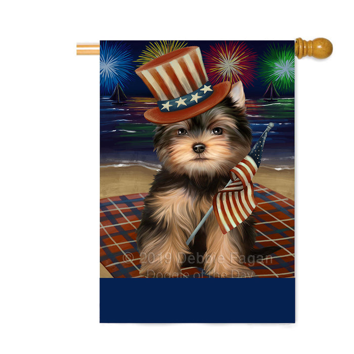 Personalized 4th of July Firework Yorkshire Terrier Dog Custom House Flag FLG-DOTD-A58234