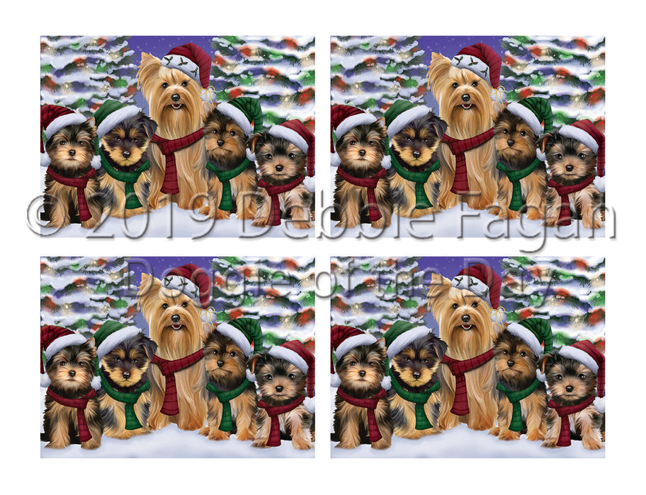 Yorkshire Terrier Dogs Christmas Family Portrait in Holiday Scenic Background Placemat