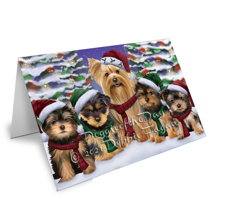 Christmas Family Portrait Yorkshire Terrier Dog Handmade Artwork Assorted Pets Greeting Cards and Note Cards with Envelopes for All Occasions and Holiday Seasons