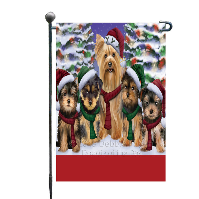 Personalized Christmas Happy Holidays Yorkshire Terrier Dogs Family Portraits Custom Garden Flags GFLG-DOTD-A59162