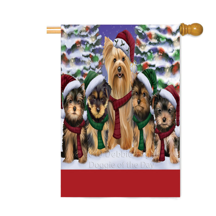 Personalized Christmas Happy Holidays Yorkshire Terrier Dogs Family Portraits Custom House Flag FLG-DOTD-A59218