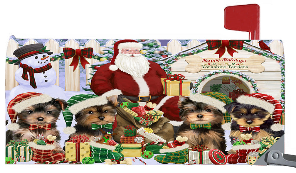 Happy Holidays Christmas Yorkshire Terrier Dogs House Gathering 6.5 x 19 Inches Magnetic Mailbox Cover Post Box Cover Wraps Garden Yard Décor MBC48860